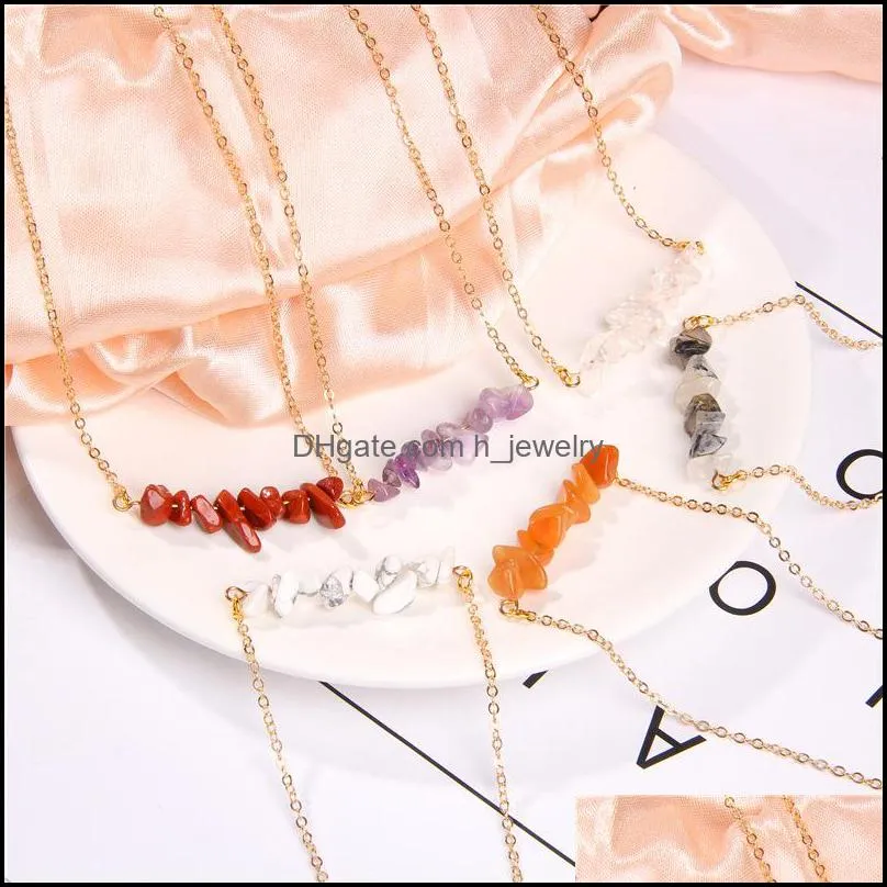 fashion irregular natural stone crystal crushed stone necklace opal turquoise natural stone pink quartz chakra necklaces for women