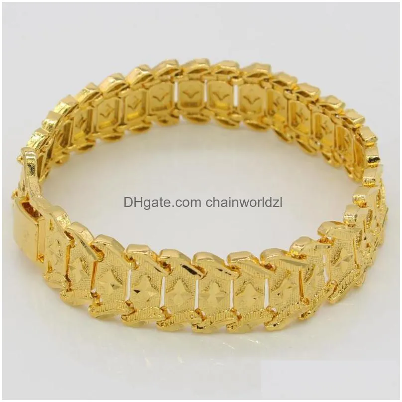 link chain dubai bracelet for men women 24k gold color width 21cm 16mm hiphop ethiopian/african/arab jewelrylink