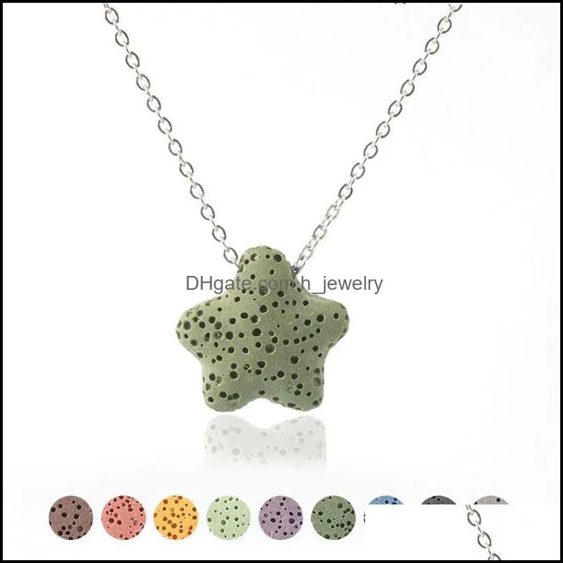 colorful pentagram lava stone bead necklace diy aromatherapy  oil diffuser necklaces for women jewelry