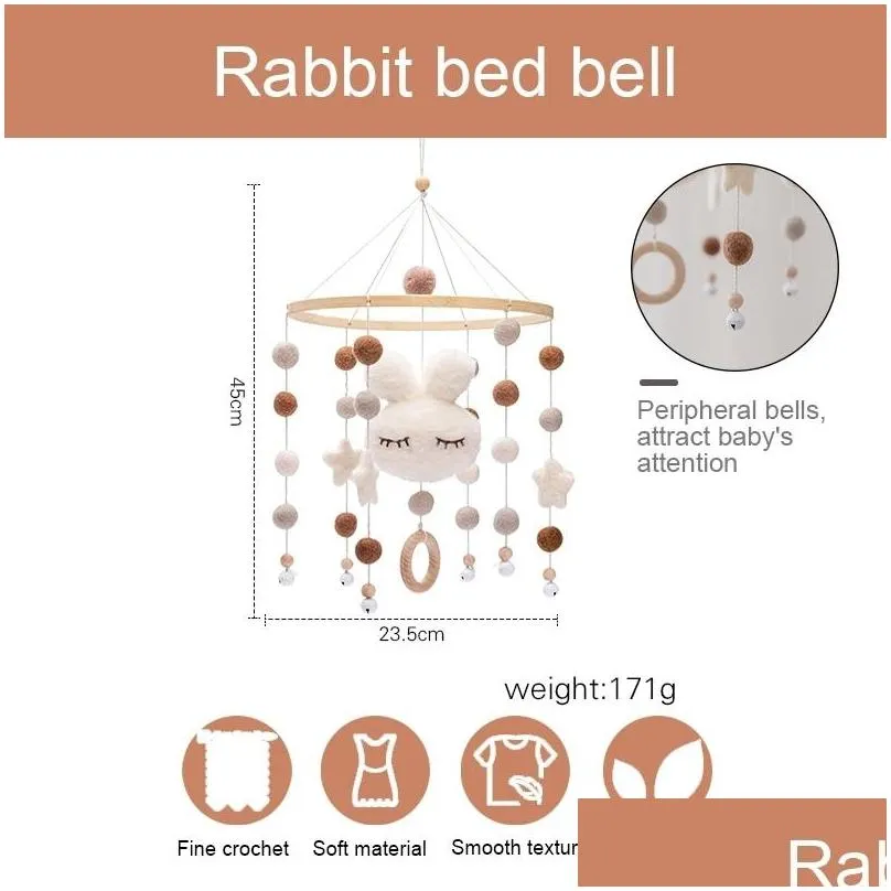 baby rattles crib mobiles toy cotton rabbit pendant bed bell rotating music rattles for cots projection infant wooden toys 220312