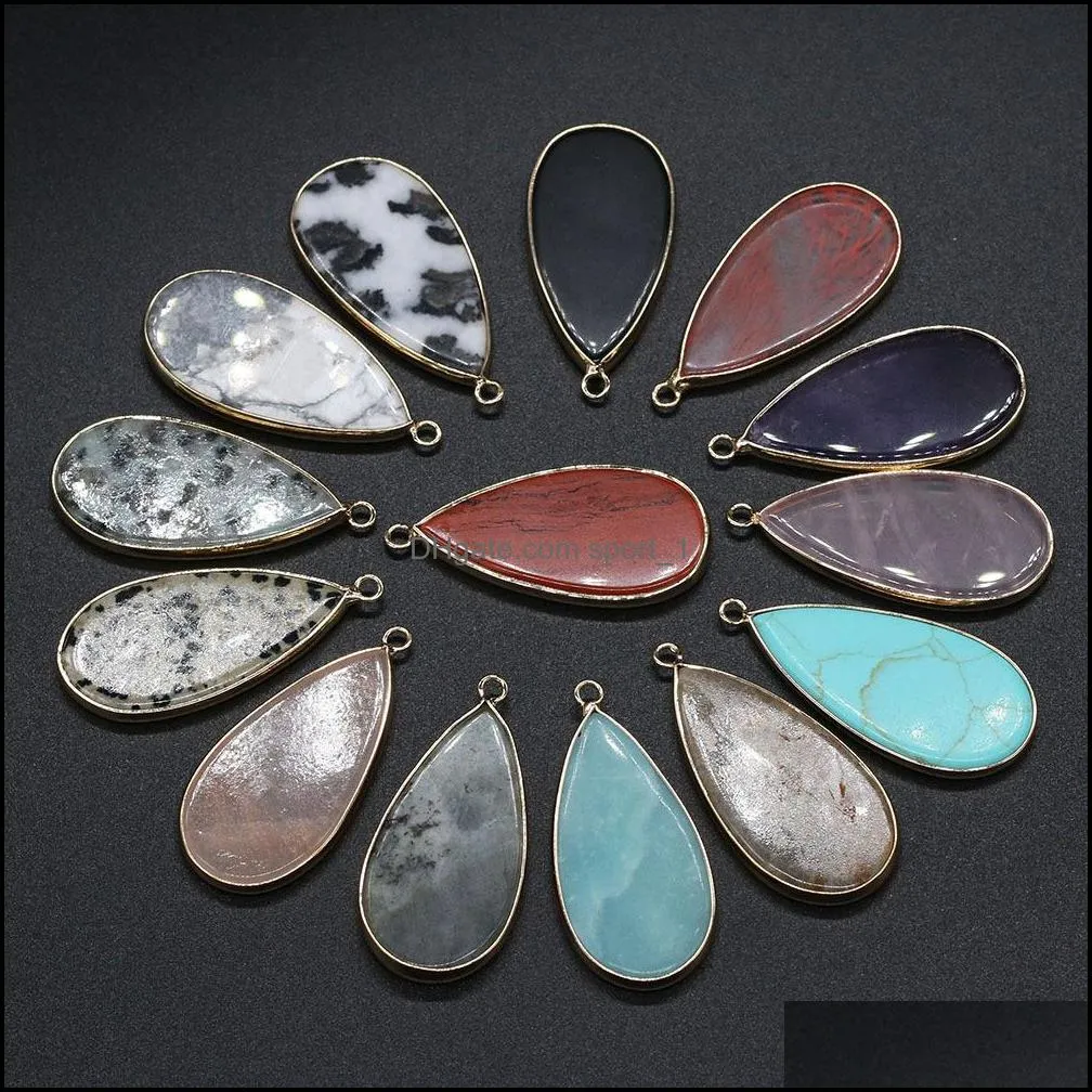 waterdrop healing turquoise picture stone charms rose quartz crystal gold edged pendant diy necklace women fashion jewelry find sport1