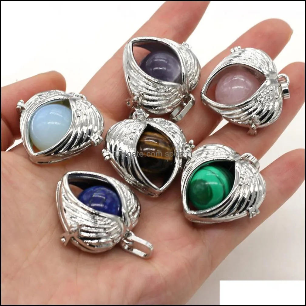 natural stone ball chakela heart charms seven chakras reiki healing chakra rose quartz crystal pendant for necklace jewelry mak sport1