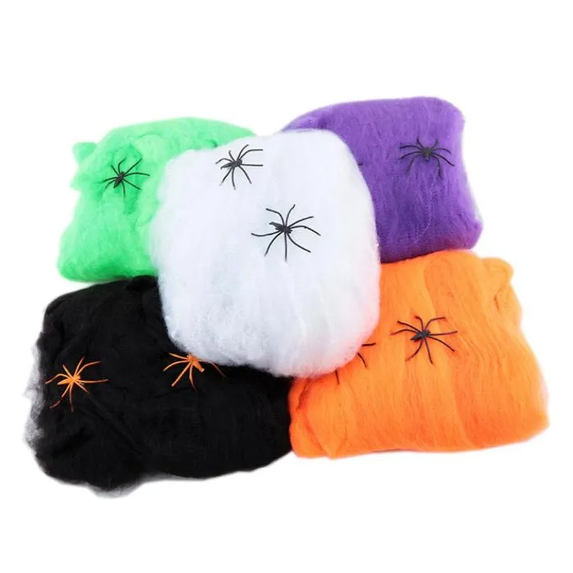 5 color halloween spider web stretchy cobweb with spider for halloween party ktv props bar haunted house party decoration wholesale