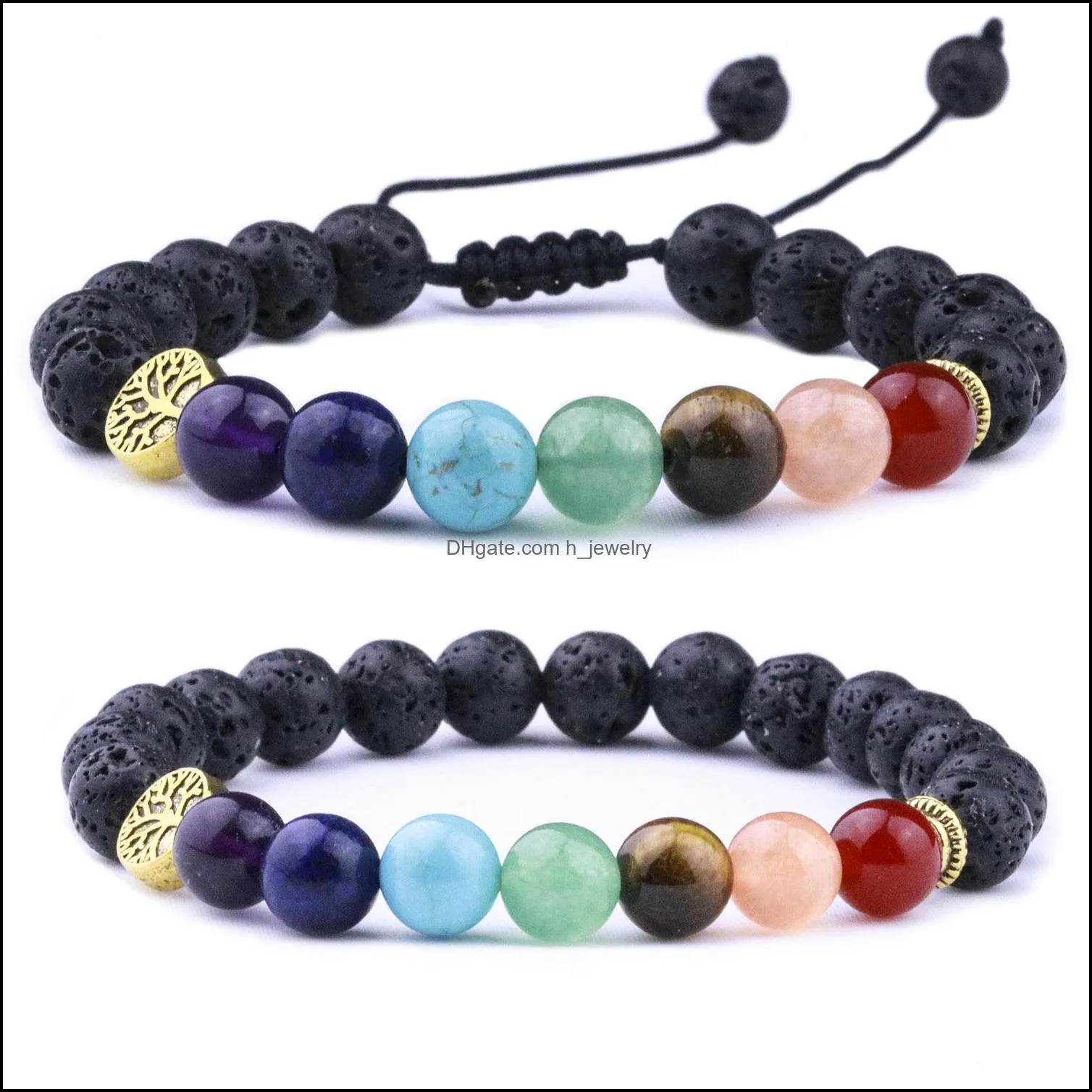 8mm natural stone 7 chakra black lava stone weave tree of life bracelets aromatherapy  oil diffuser bracelet for women men