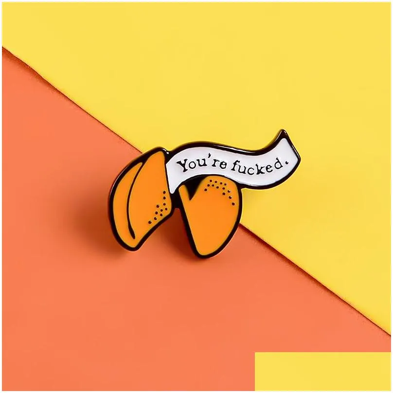 funny youre fxxxxd lucky fortune cookie brooches orange banner enamel pins custom brooches lapel badge jewelry for friends kids
