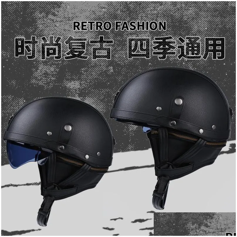 open motorcycle helmet leather vintage casco moto retro half chopper biker pilot dot size mxl helmets
