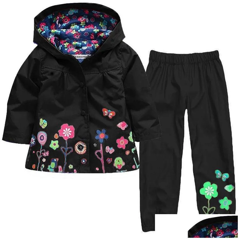 girl baby kid waterproof raincoat hooded coat jacket outwear hoodies children clothes windbreaker set clothing sets