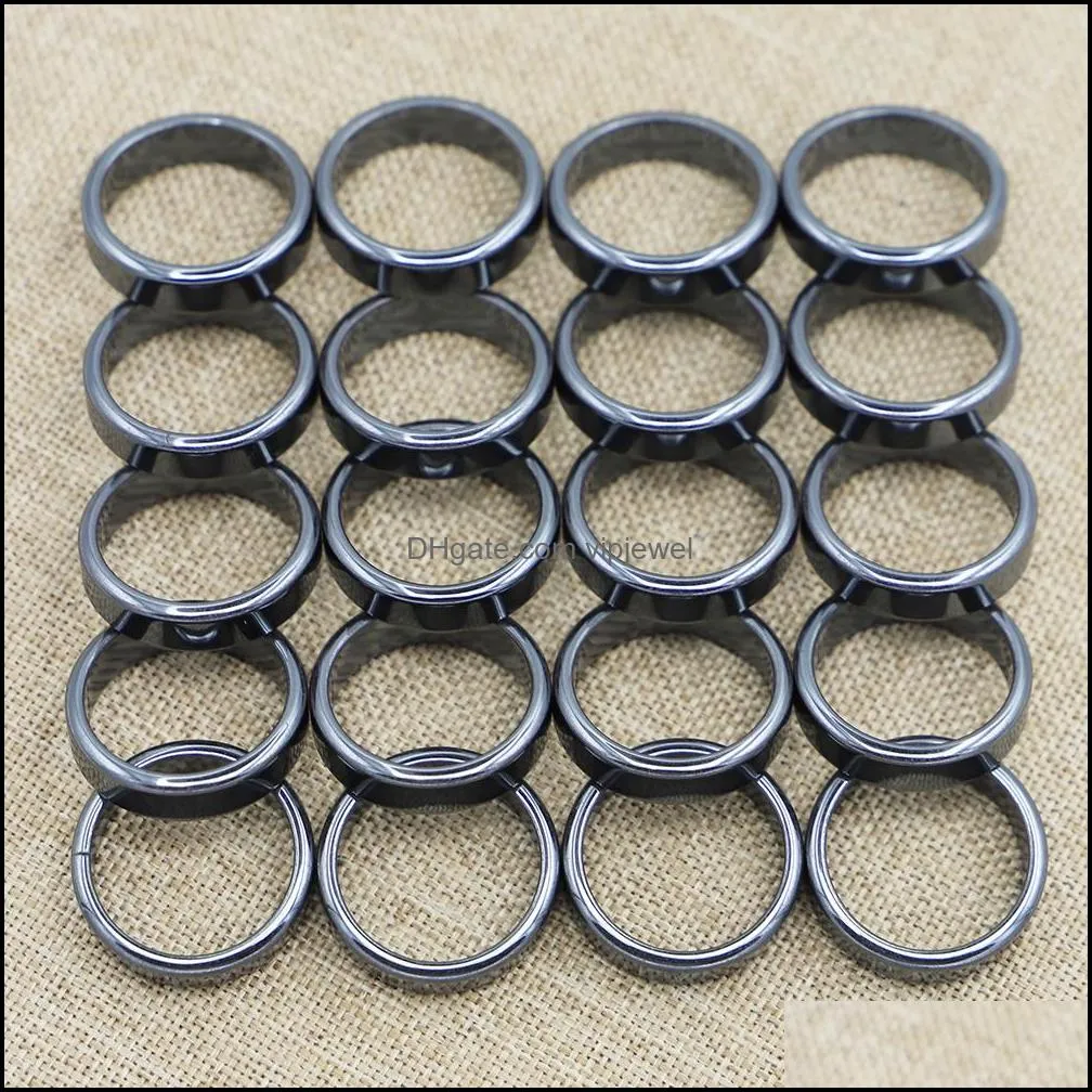 Natural Hematite Flat Arc Black Gallstone Rubber Band Rings For