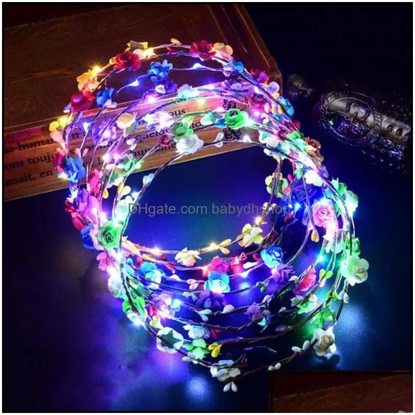 hair accessories 20pcs/ colorf christmas party glowing wreath halloween crown flower headband women girls led light up hai babydhshop