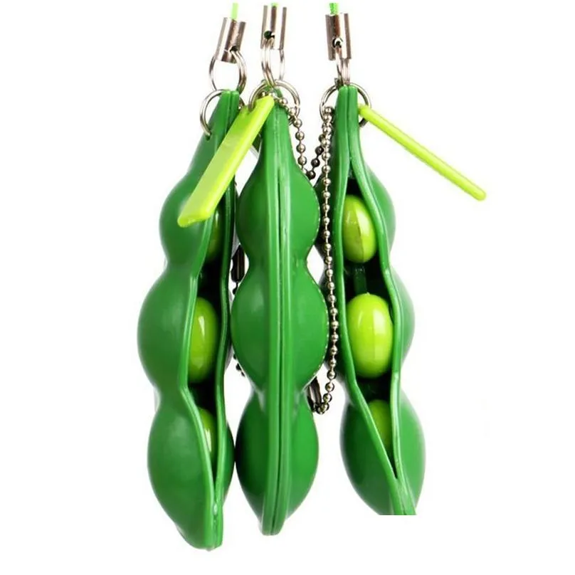 squeezeabean key ring tiktok green pea popper keychain fidget toys soybean finger puzzles focus extrusion pendant antianxiety stress relief party gift