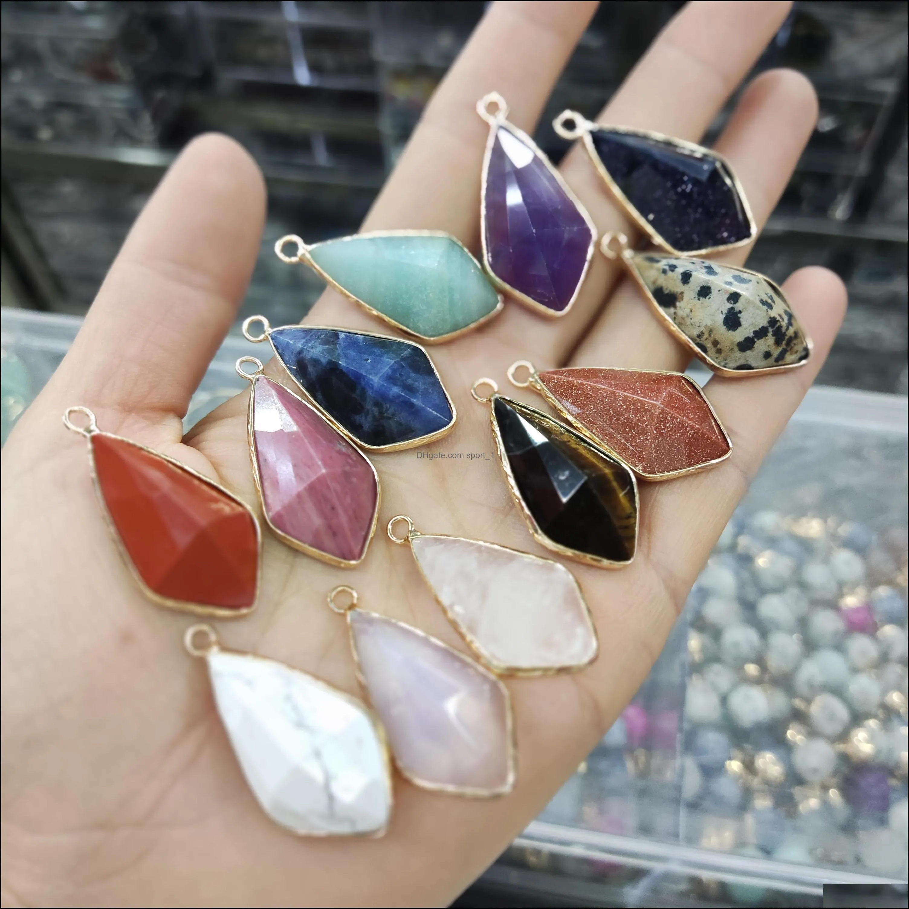 gold edge faceted natural crystal geometry stone charms rose quartz pendants trendy for jewelry making sport1