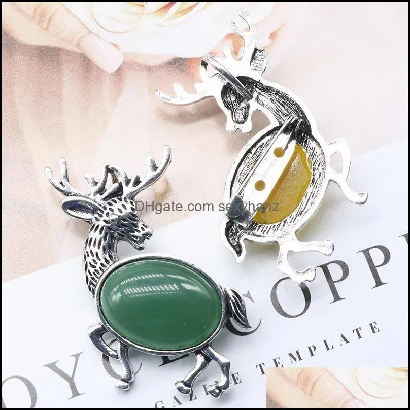 natural stone gem brooch elk deer pendant rose quartz crystal jade onyx bead necklace healing jewelry for women rope sexyhanz
