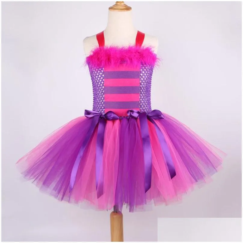 cheshiree cat tutu dress for girls halloween costumes kids animal dresses with headband princess girl birthday party outfits 220423