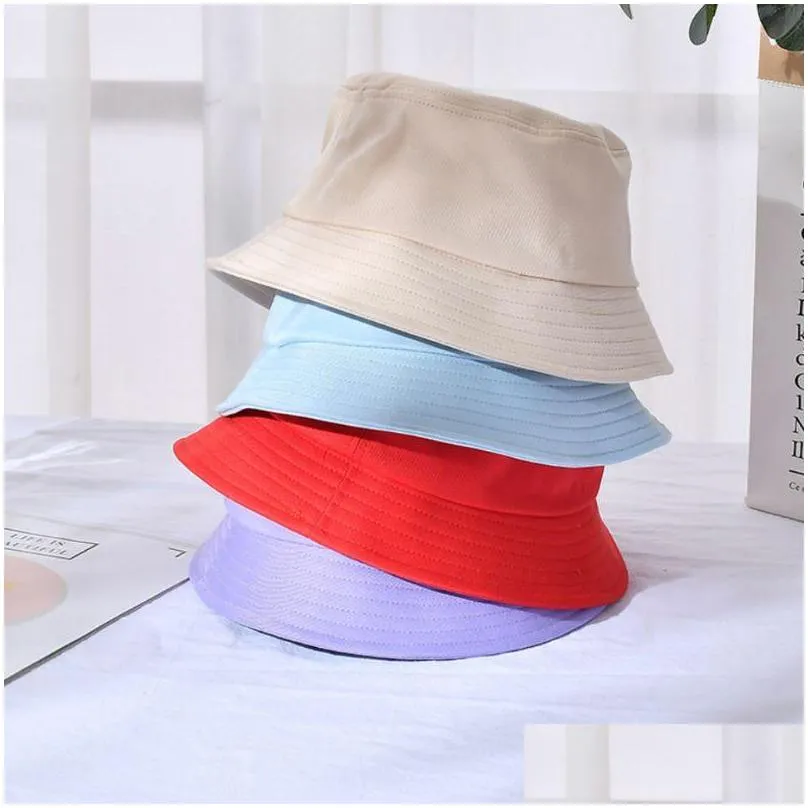 korean adult kids summer foldable bucket hat solid color hip hop wide brim beach uv protection round top sunscreen fisherman cap1
