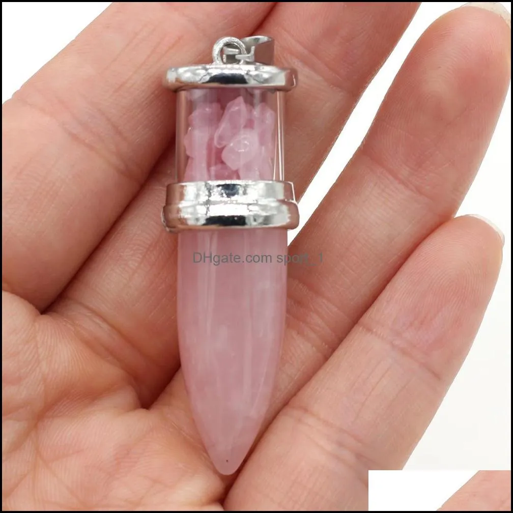 natural stone bullet shape chakra charms pendulum pendant rose quartz healing reiki crystal finding for diy necklaces women sport1