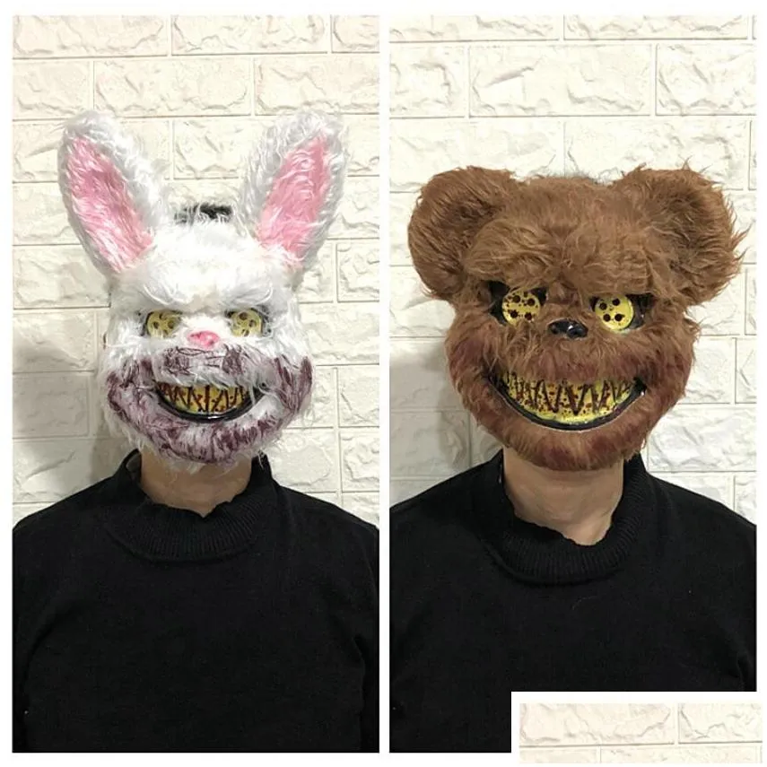 new bunny animal head mask prank evil bloody rabbit scary mascara pvc plush toy horror killer anonymous white mask for kids adults