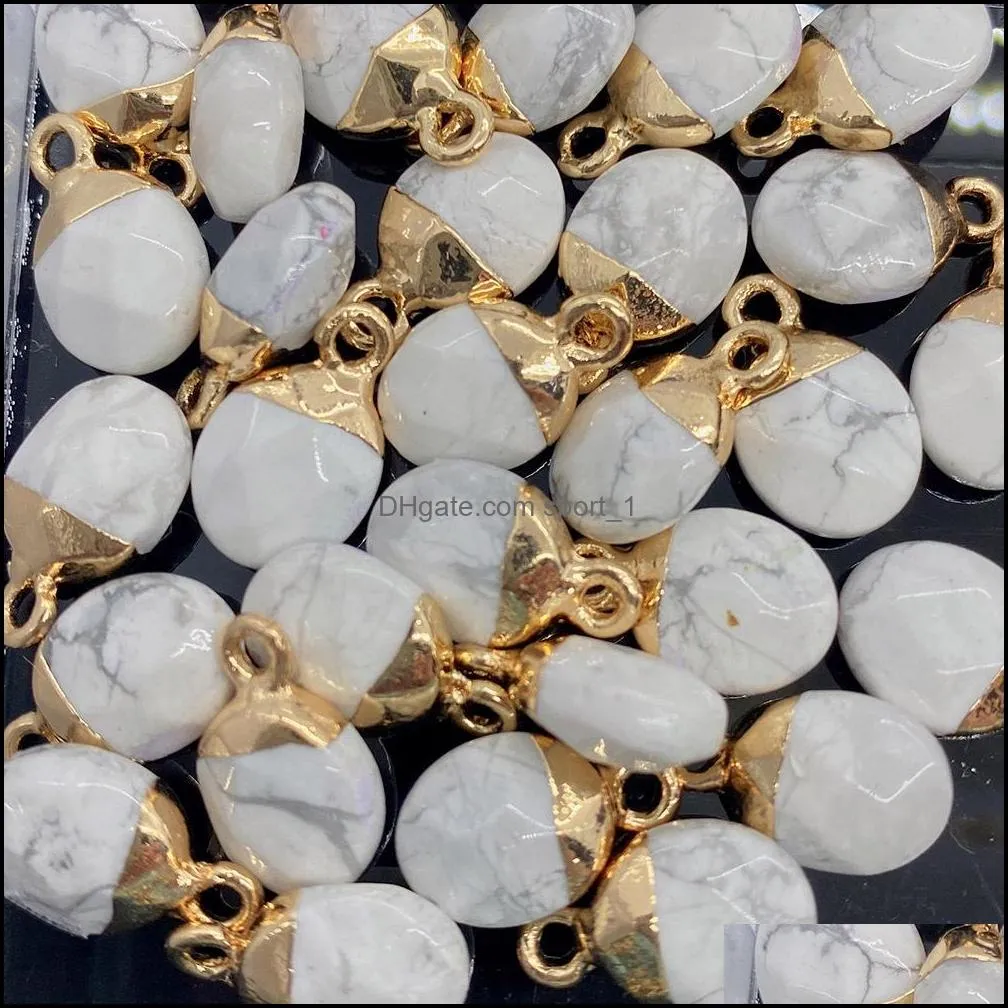 8x14mm gold edge natural crystal oval faceted stone charms rose quartz turquoise pendants trendy for jewelry making sport1