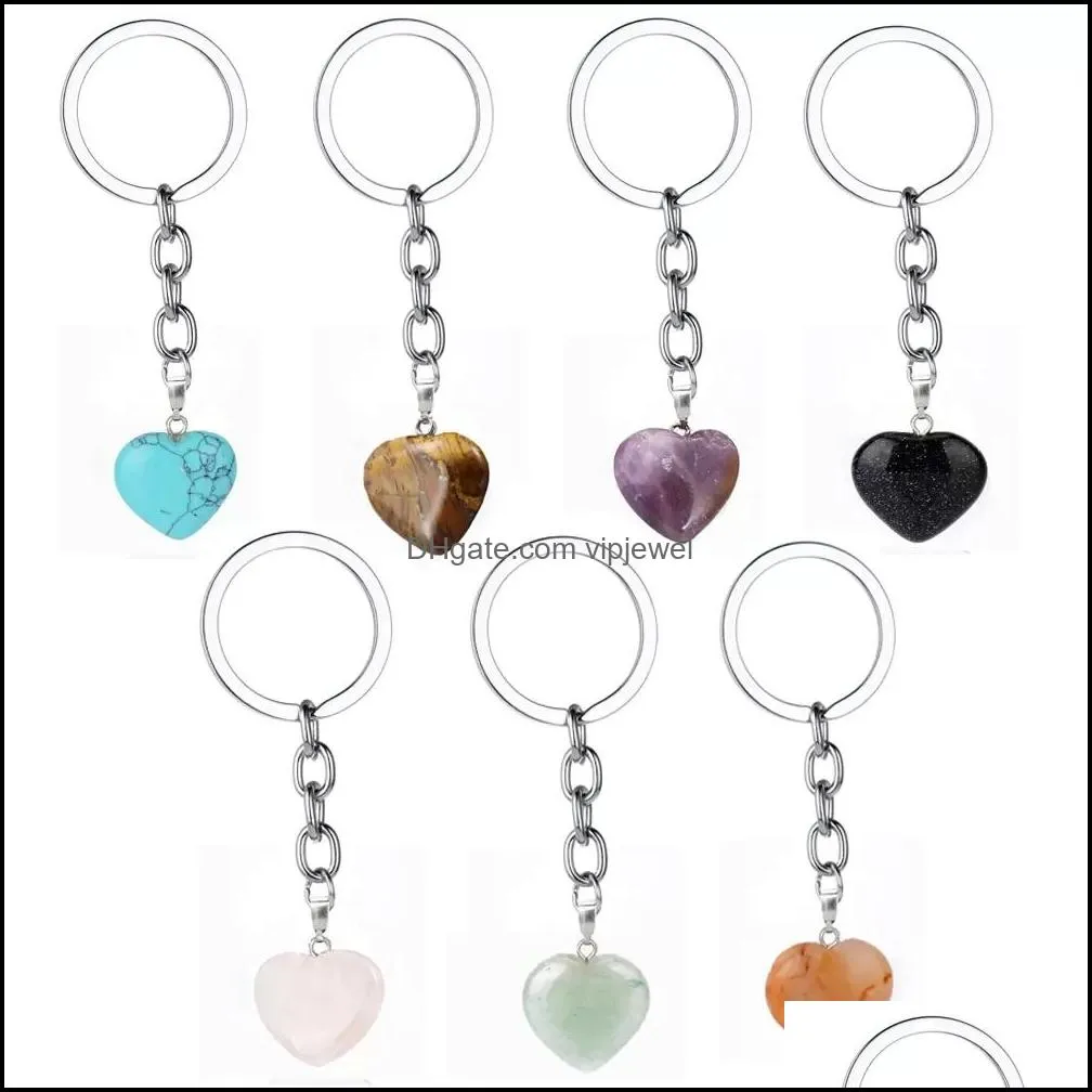 natural stone love heart keychains key rings healing crystal car decor keyrings keyholder for women men vipjewel