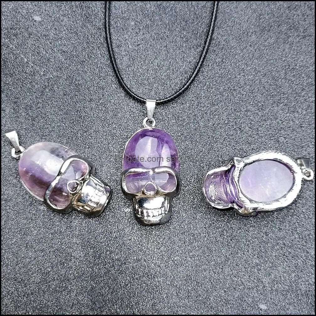 22x42mm natural stone pendant crystal skull necklace amethyst blue white quartz chakra healing jewelry sexyhanz