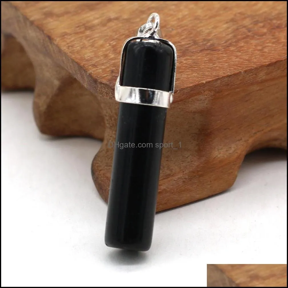 healing cylinder pillar pink amethyst black agate stone charms rose quartz crystal pendant diy necklace women fashion jewelry sport1