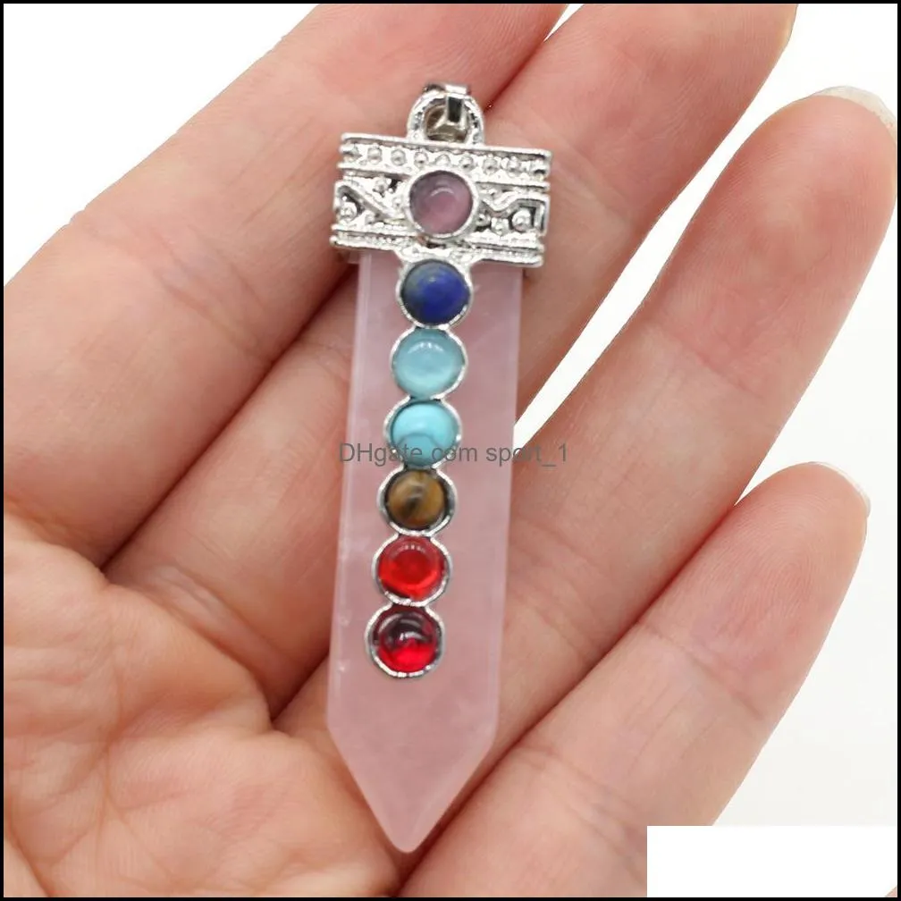 natural stone 7 chakras charms arrowhead shape pendulum pendant rose quartz healing reiki crystal finding for diy necklaces sport1