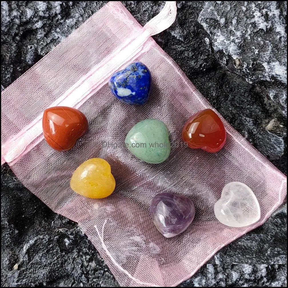 7pcs/set 15mm heart reiki natural stone tumbled stones polishing rock quartz yoga energy bead for chakra healing decoratio whole2019