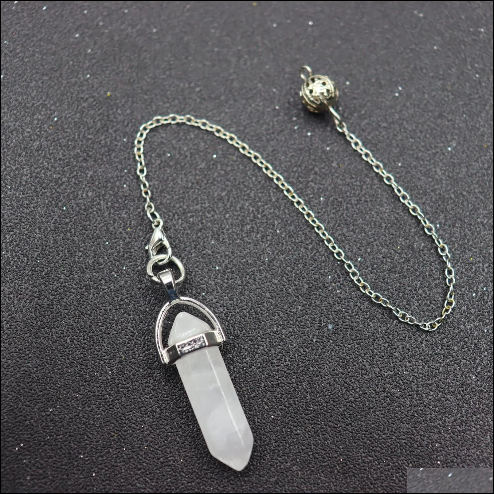 dowsing pendulum charms quartz hexagonal bullet shape natural stone crystal reiki healing pendule pendant pendulums for dowsin sport1