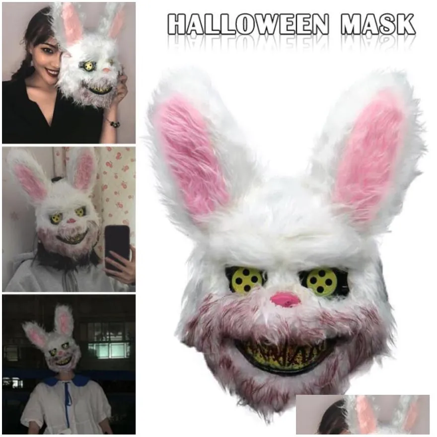 new bunny animal head mask prank evil bloody rabbit scary mascara pvc plush toy horror killer anonymous white mask for kids adults