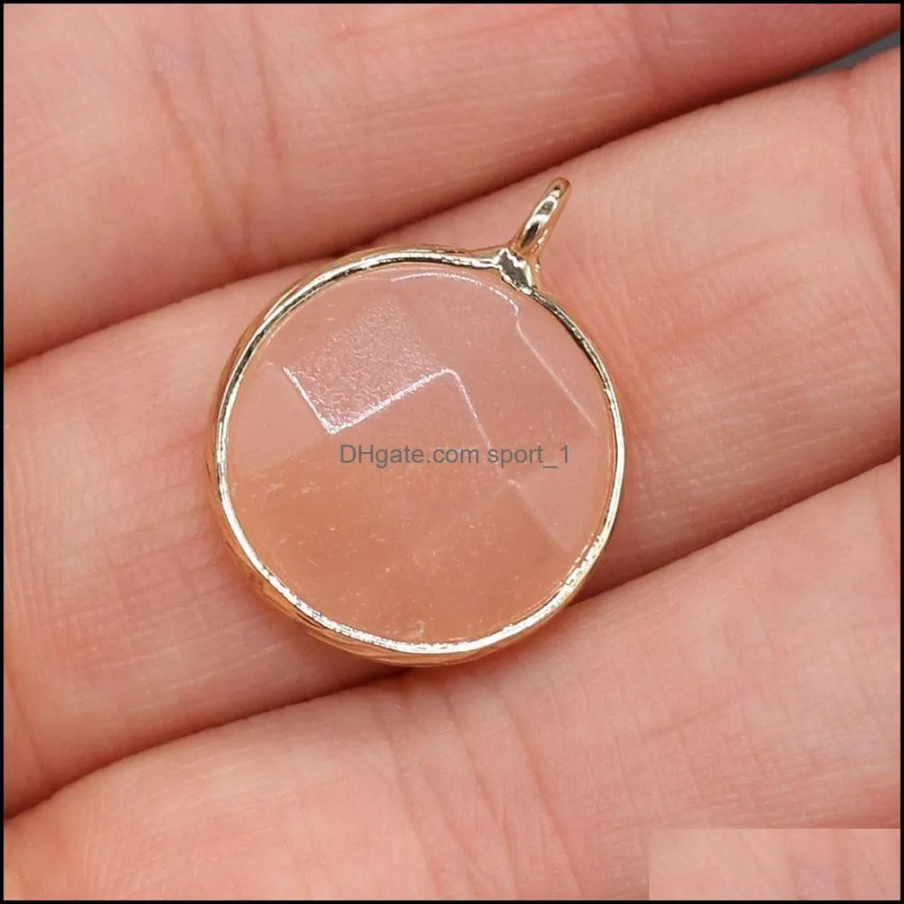 faceted flat round healing turquoise picture stone charms rose quartz crystal pendant diy necklace women fashion jewelry findin sport1