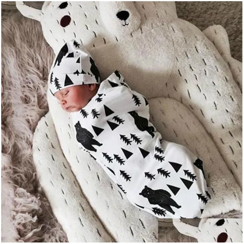 new 11 color cute cotton printed baby sleeping bags with hat 2pcs set cocoon swaddle cocoon sack newborn photography swaddle wrap