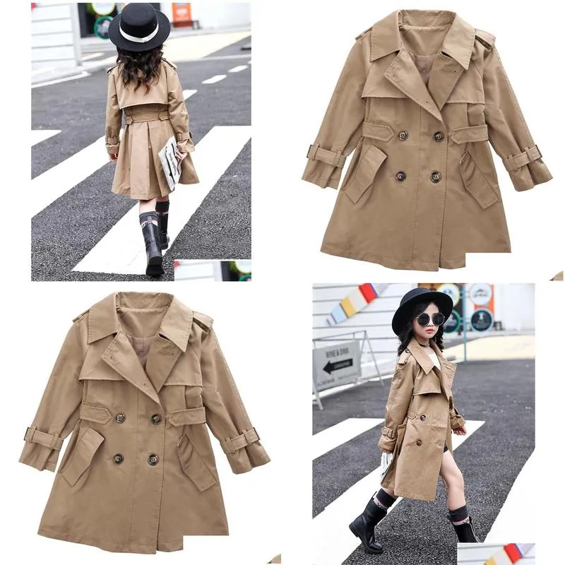 311 years big girls trench coat spring autumn casual double breasted windbreaker kids clothing fashion children outwear