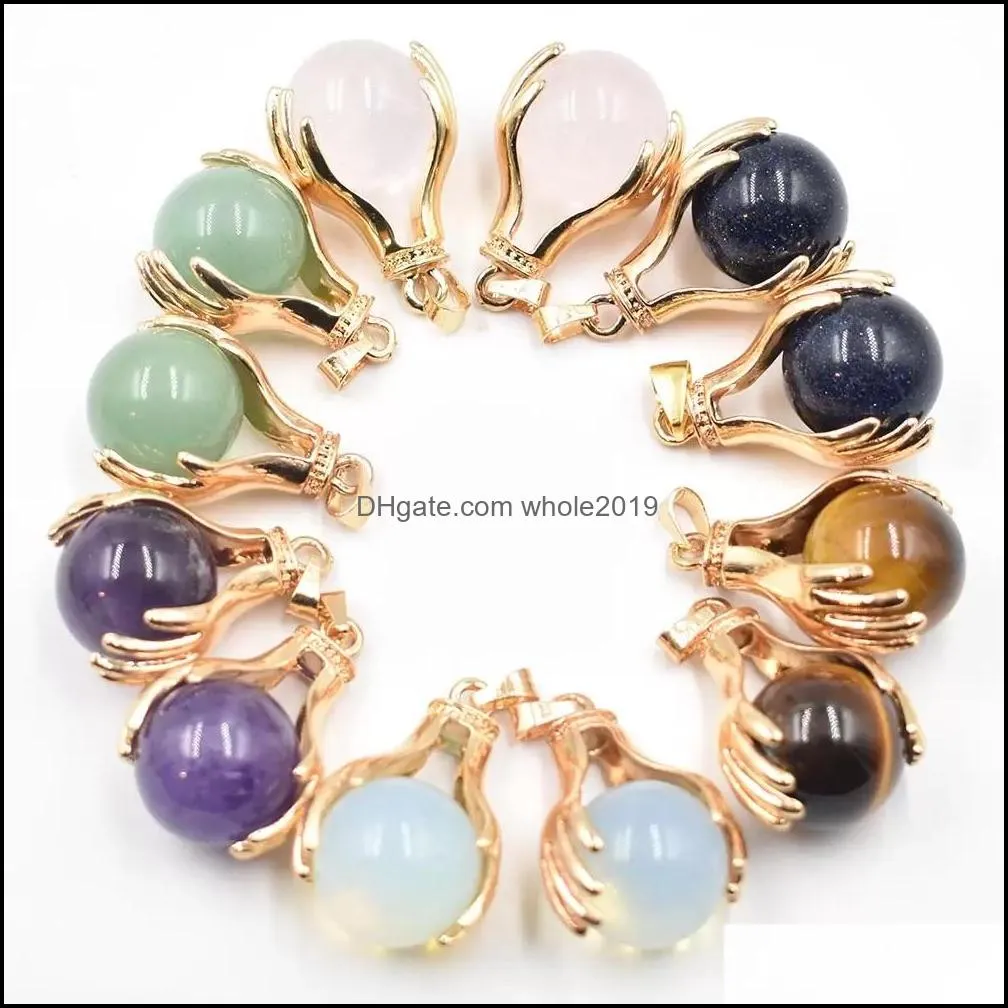 natural stone crystal pendant gold silver hand hold charms round bead necklaces pendants yoga reiki chakra healing women men whole2019