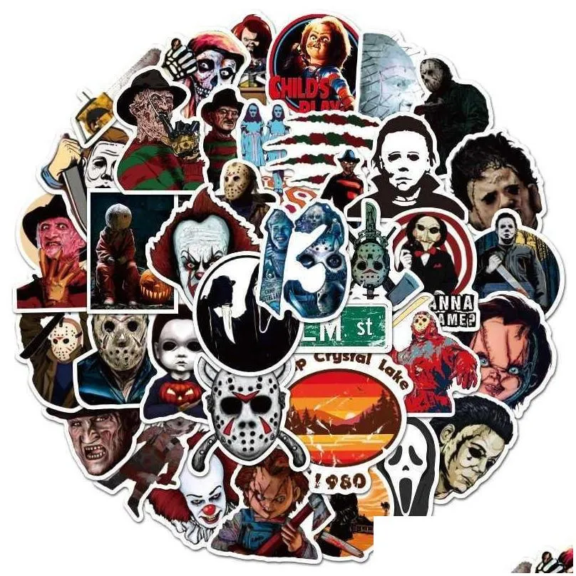 50pcs/lot horror movie killer role stickers skateboard luggage laptop waterproof pvc scrapbooking halloween graffiti sticker decals