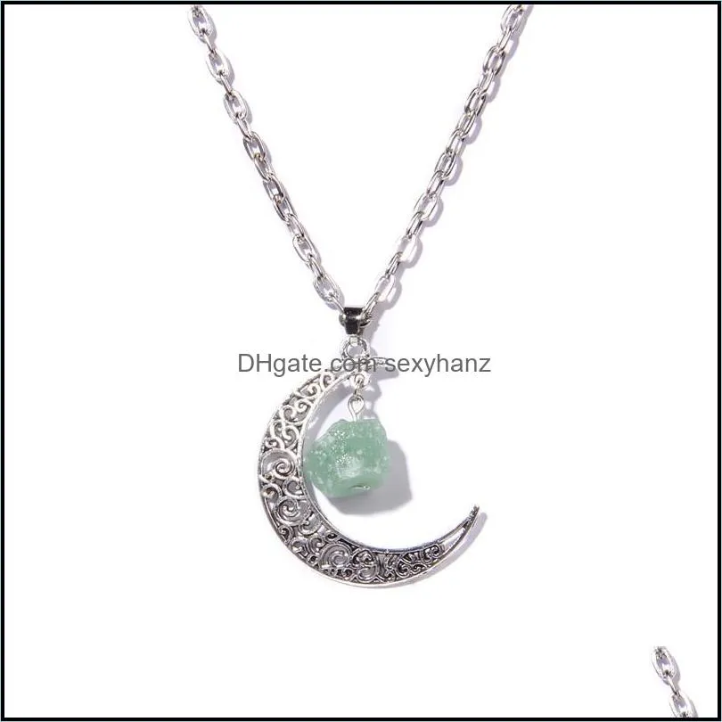 natural crystal rough stone pendant necklace design versatile silver moon pendant necklaces women gif sexyhanz