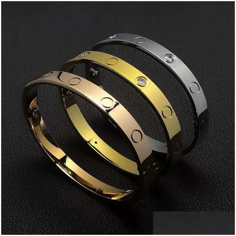 with box titanium love bangle bracelet woman man fashion luxury screw bangles for lover gold design love nail bracelets 4 cz size