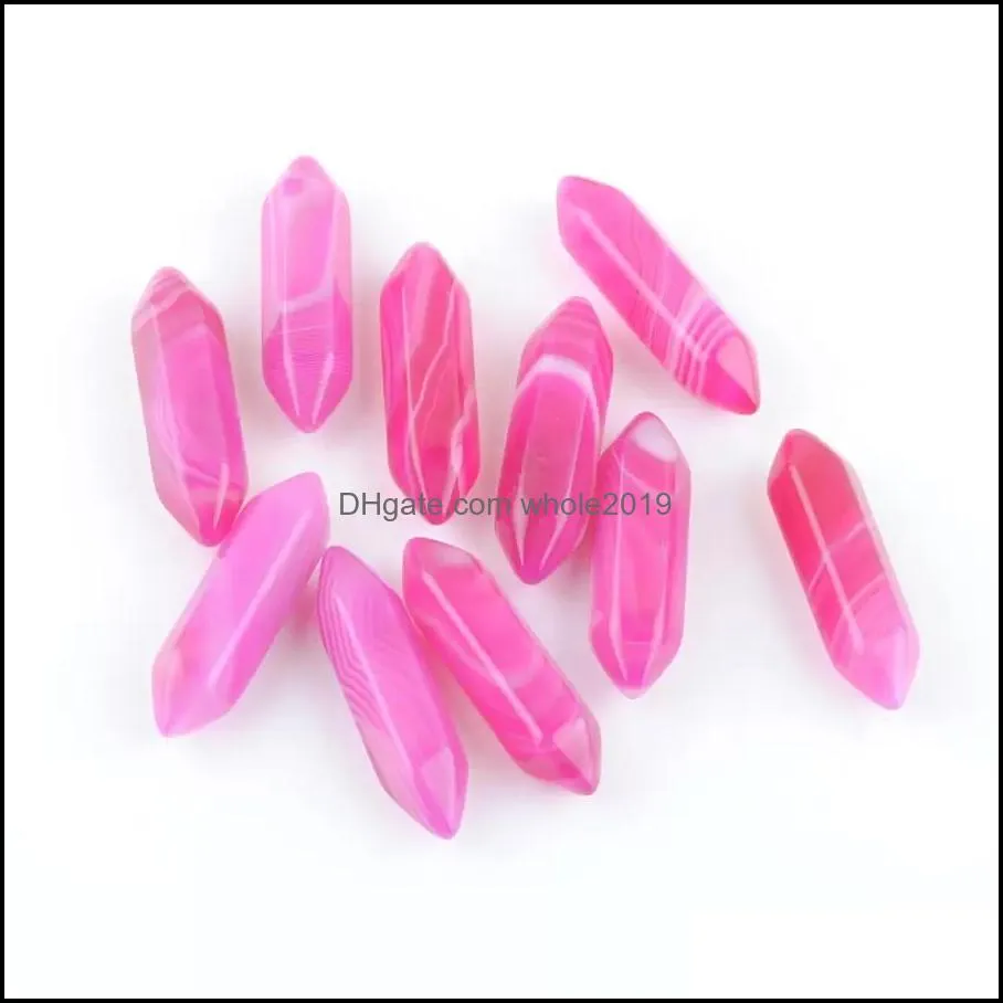 rose pink purple stripe agate stone hexagon bullet pendant reiki healing crystal cone point crystal charms pendulum necklace whole2019
