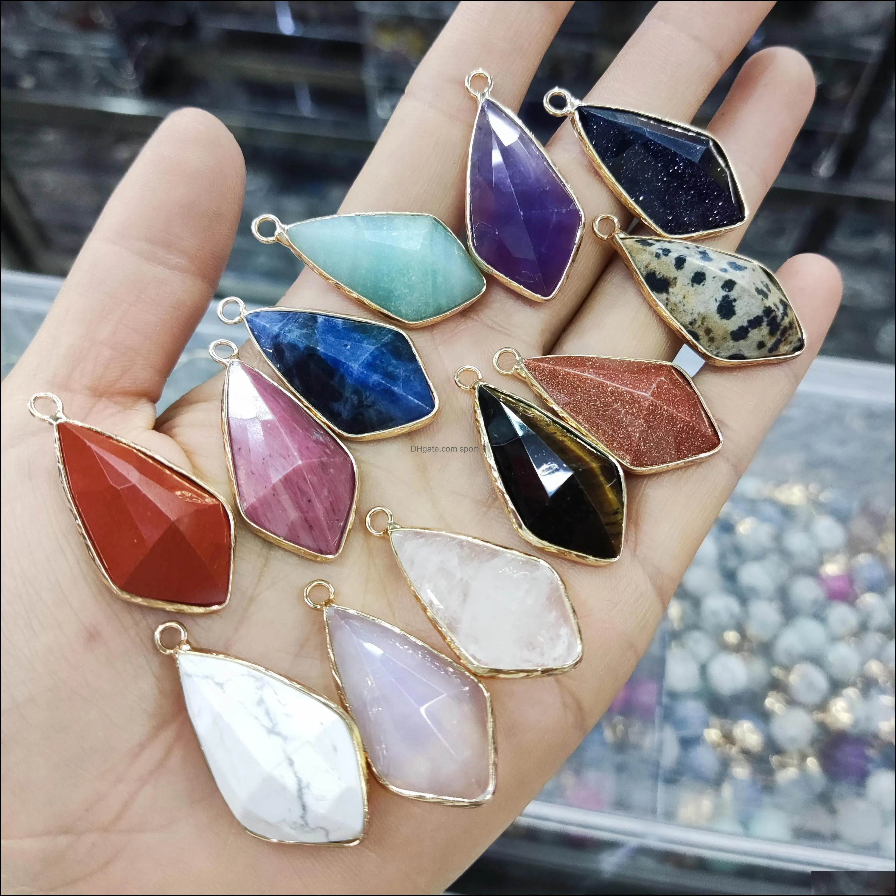 gold edge faceted natural crystal geometry stone charms rose quartz pendants trendy for jewelry making sport1