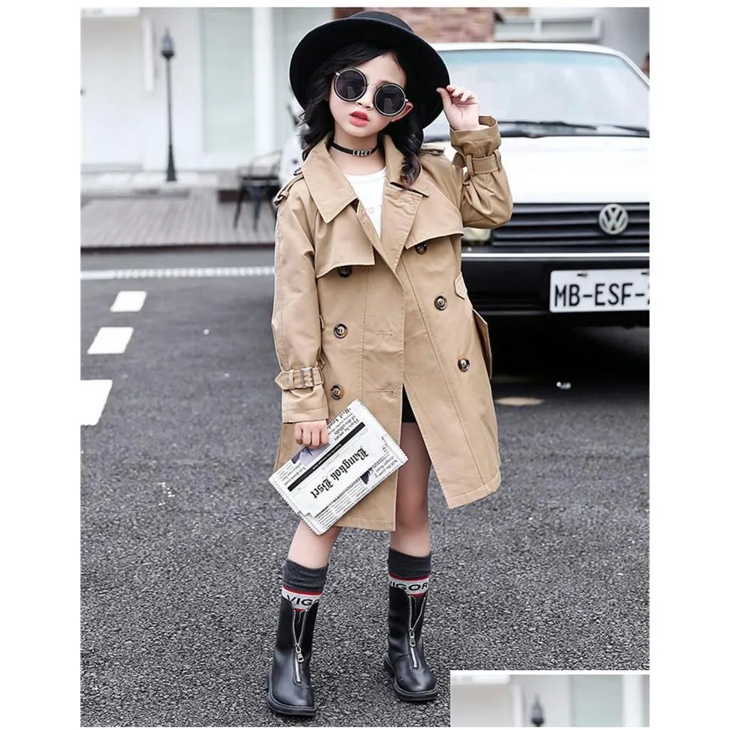 311 years big girls trench coat spring autumn casual double breasted windbreaker kids clothing fashion children outwear