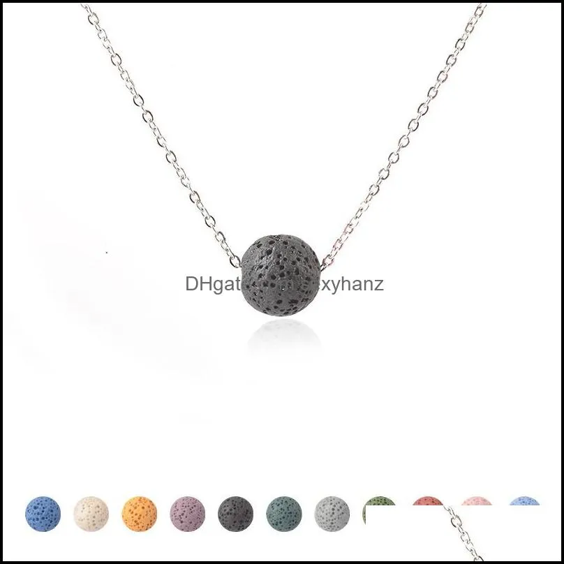 10mm 12mm colorful lava stone ball bead necklace diy arom  oil diffuser necklaces stainless steel chain collar for w sexyhanz