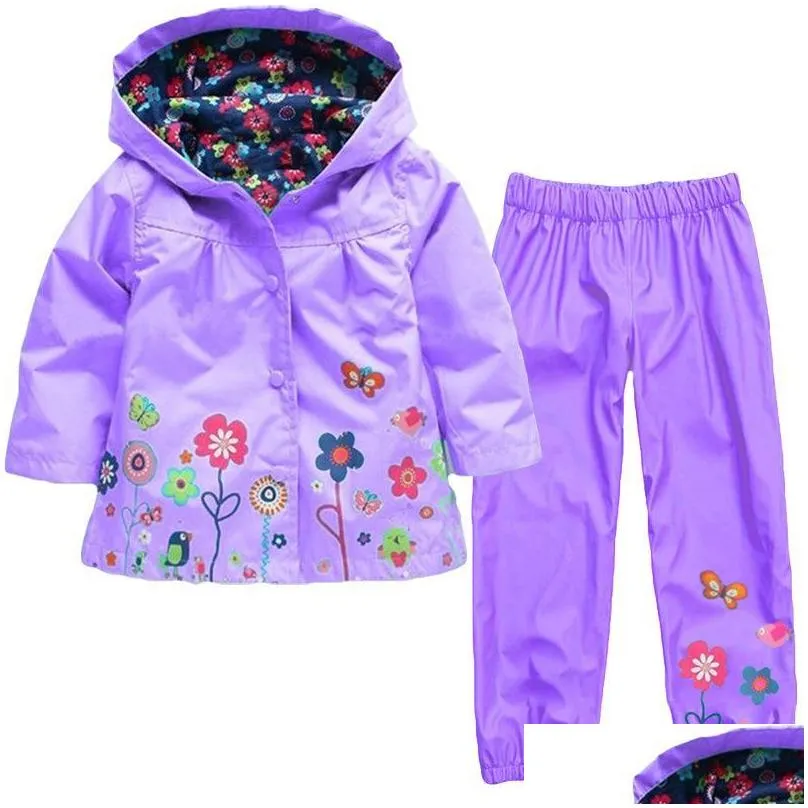 girl baby kid waterproof raincoat hooded coat jacket outwear hoodies children clothes windbreaker set clothing sets