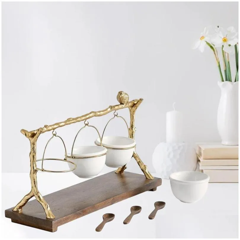 dishes plates gold oak branch snack bowl stand christmas candy decoration display home party specialty rack