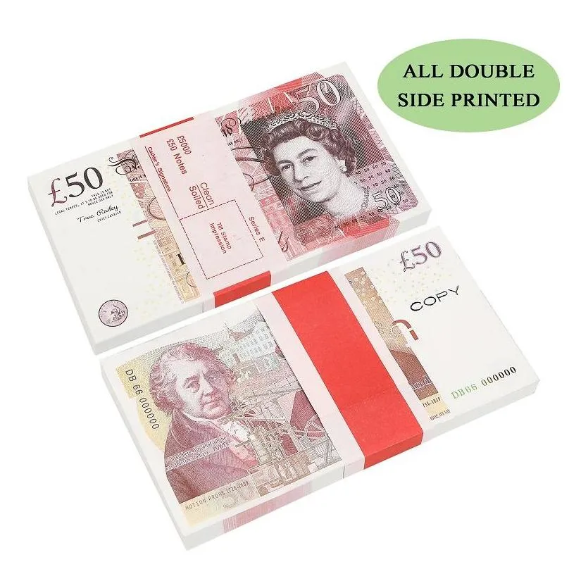 50 size party replica us fake money kids play toy or family game paper copy uk banknote 100pcs pack practice counting movie prop