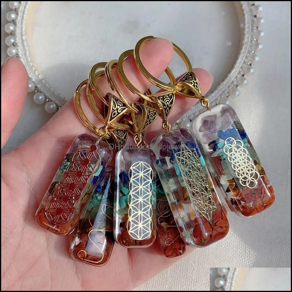 7 chakras orgonekey rings keychain energy orgonite crystal stone healing amulet key clasp for car meditation reiki om lucky vipjewel