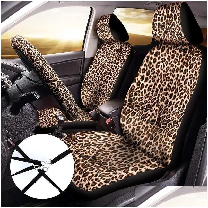 seat cushions 13 pcs leopard print car covers full set steering wheel cover coasters armrest pad cover