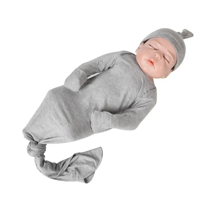 Newborn Sleeping Bags Caps Set Solid Rompers Headband Suit Anti Kick Climbing Clothes Knotted Onesie Pajamas Set Homewear Sleepwear