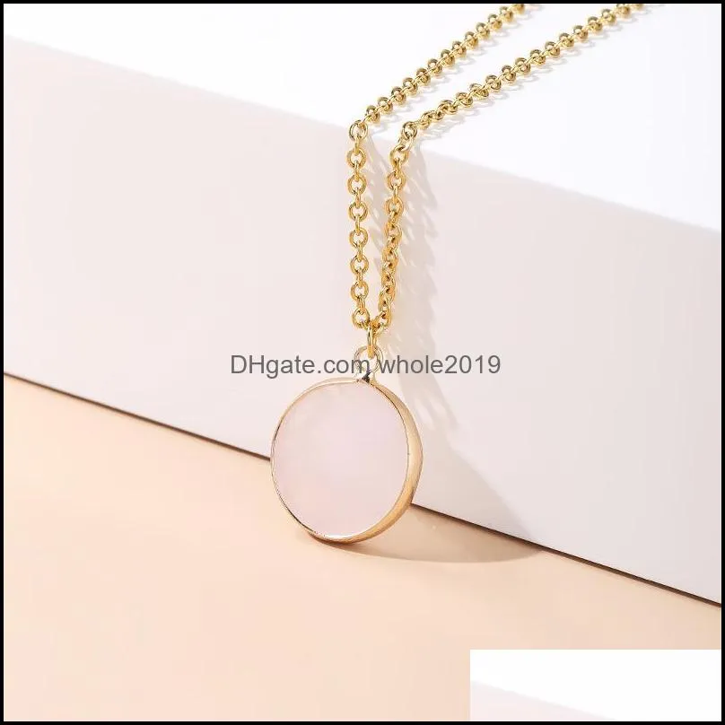round stone crystal charms gold chain pendant necklaces tiger eye rose quartz wholesale jewelry for wome whole2019
