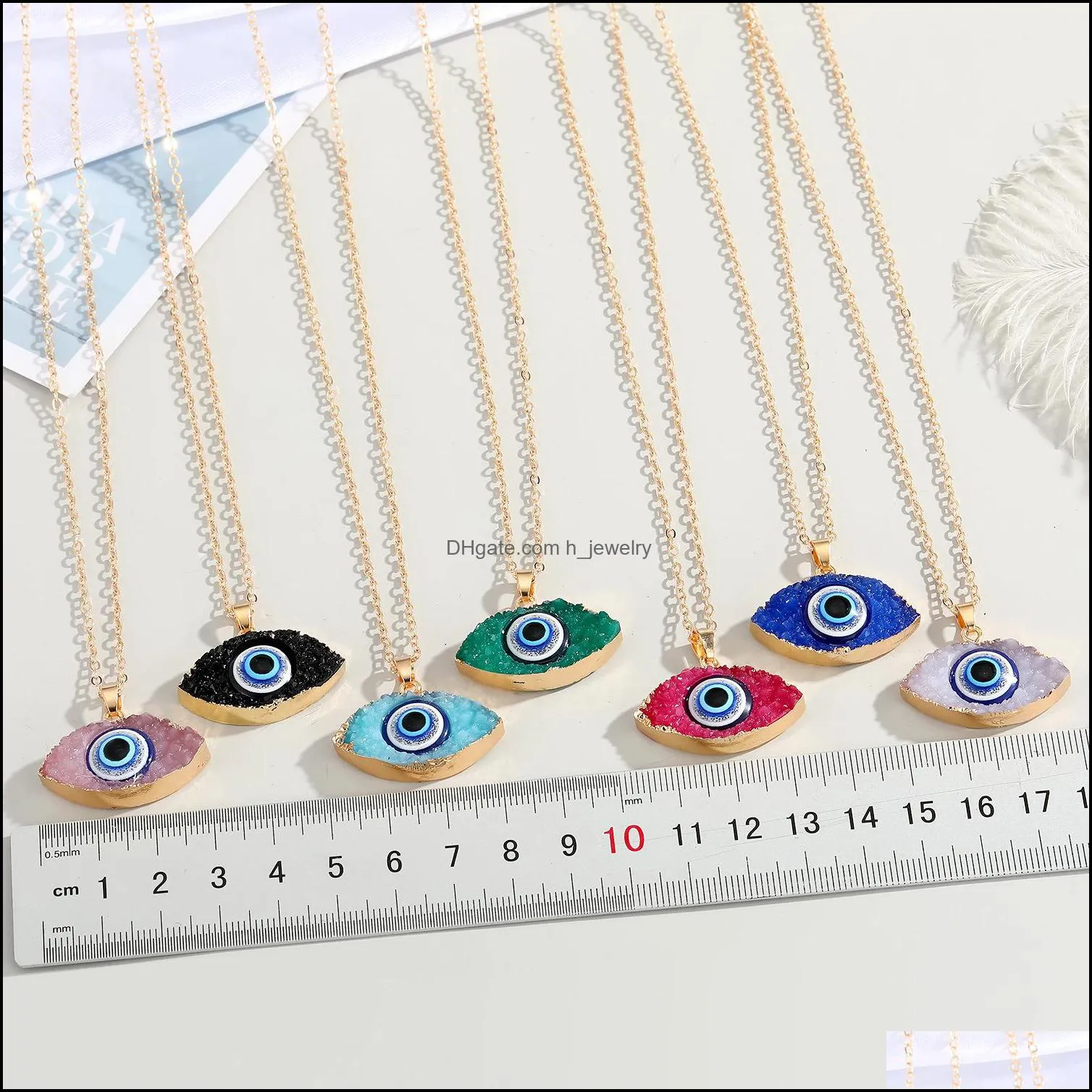 simple colors evil eye druzy drusy pendant necklace women resin handmade clavicel chains necklaces for female christmas imitation natural stone