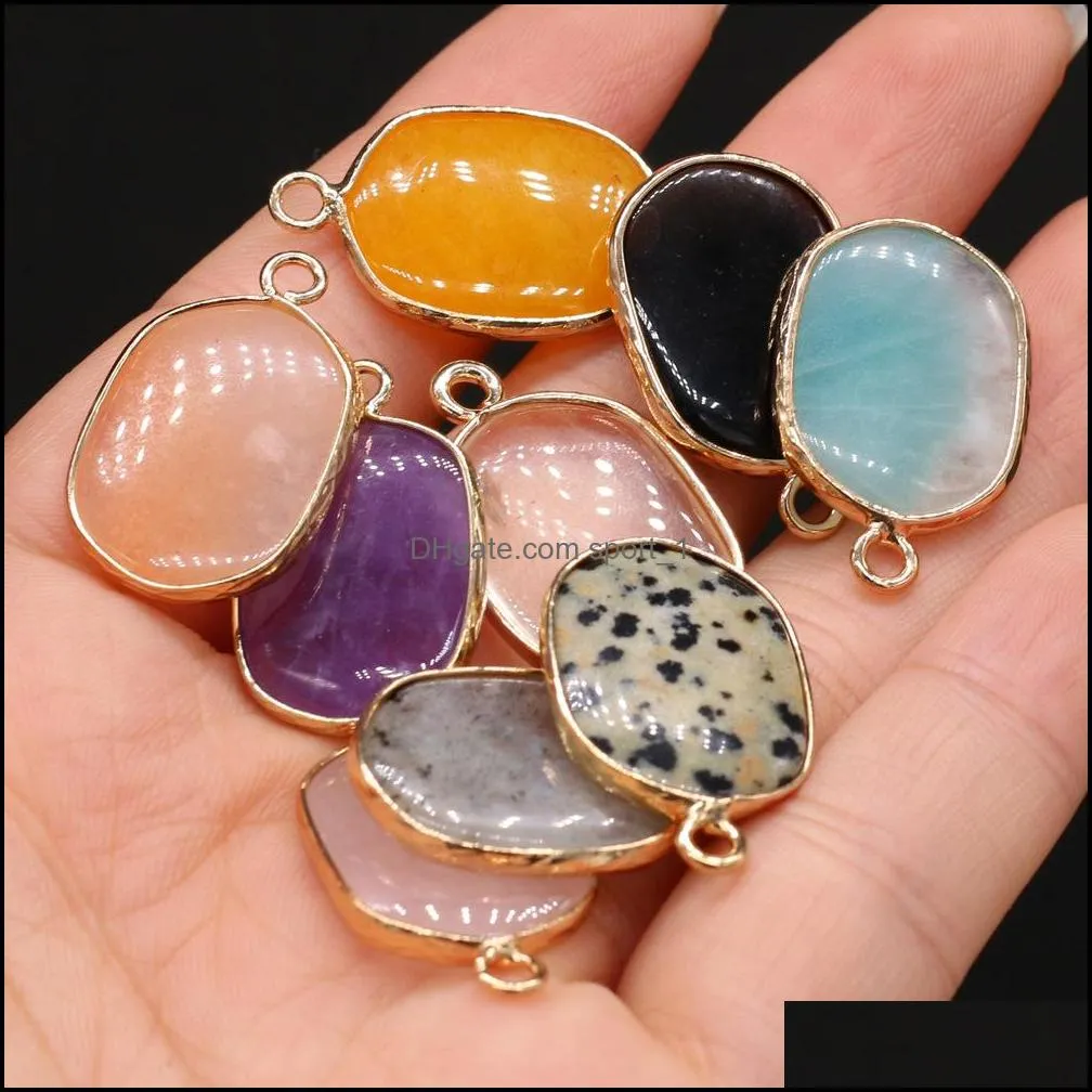 hexagon oval style natural stone charms quartz crystal pendant for earrings necklace jewelry making sport1