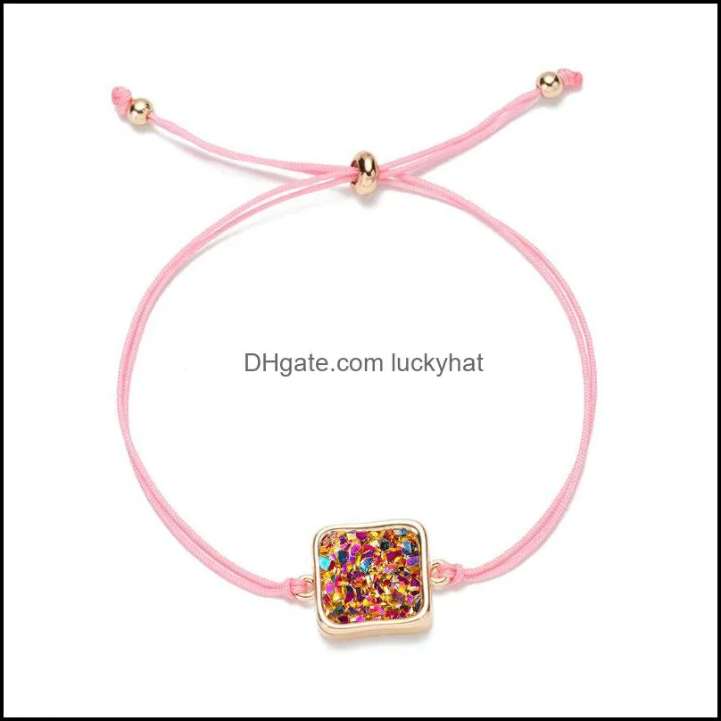 fashion 6colors resin druzy bracelet square irregular imitate natural stone adjust drawstring drusy bracelet bangle for women jewelry
