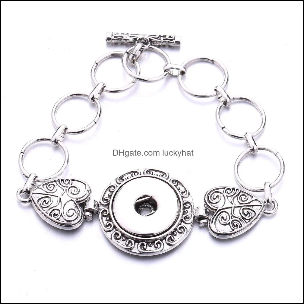 vintage silver 18mm snap button heart charm bracelet silver gold link chain snaps buttons bracelets jewelry for women men